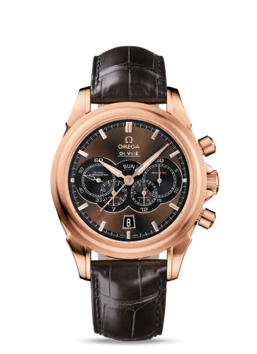 Omega De Ville Co-Axial 41 Chronograph 4 Counters Red Gold / Brown / Alligator